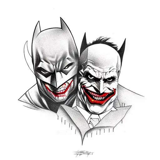 Batman and the joker realism tattoo design idea