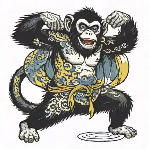 monkey dancing on banana tattoo design idea