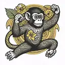 monkey dancing on banana tattoo design idea
