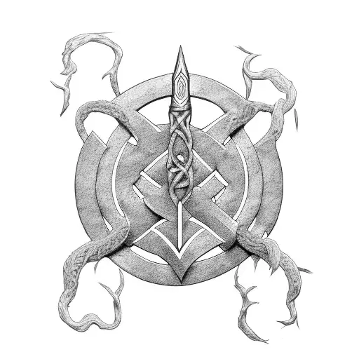thor fight agains jormungand celtic style shape of an axe tattoo design idea