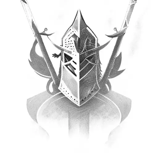 Knight of the twilight forest with boar spear tattoo design idea