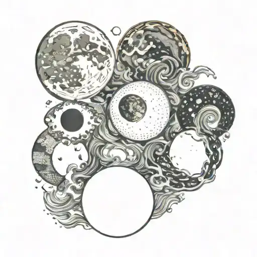 The phases of the moon changing above a turbulent sea tattoo design idea