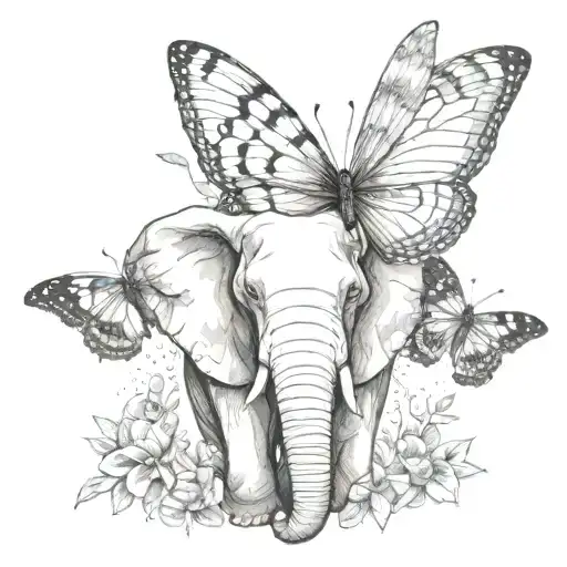 butterfly and elephant face combined tattoo design idea