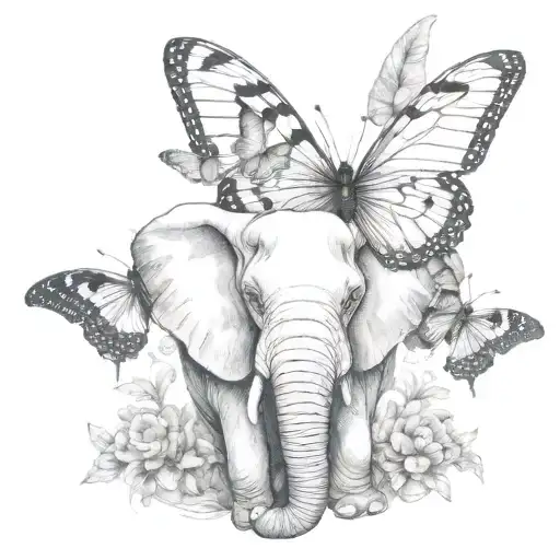 butterfly and elephant face combined tattoo design idea