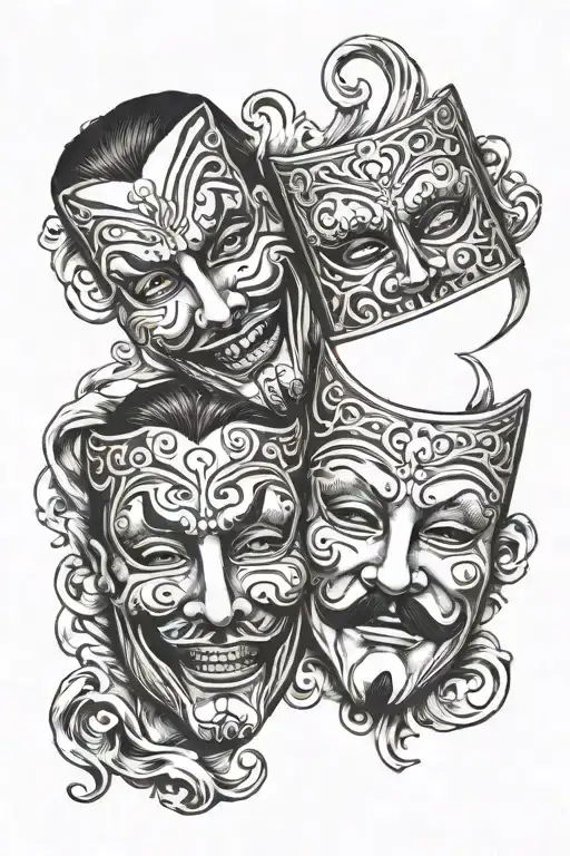 comedy and tragedy masks tattoo design idea