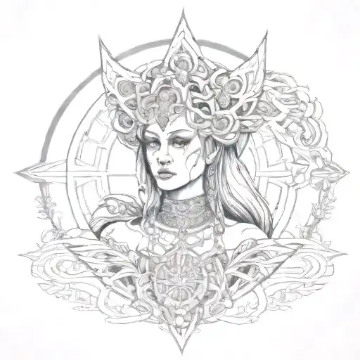 Creepy dark slavic goddess tattoo design idea