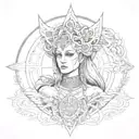 Creepy dark slavic goddess tattoo design idea
