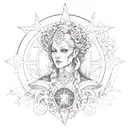 Creepy dark slavic goddess tattoo design idea