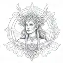 Creepy dark slavic goddess tattoo design idea