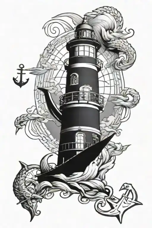 Lighthouse and anchor viking 2 boys tattoo design idea