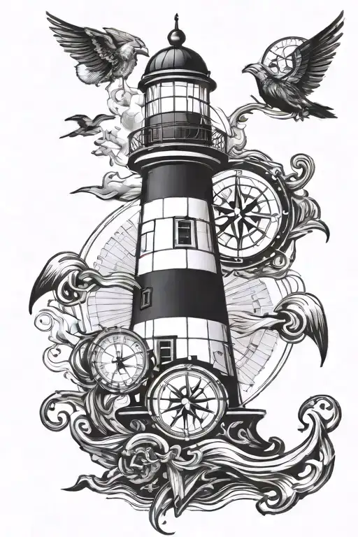 Lighthouse with compass and anchor viking 2 boys tattoo design idea