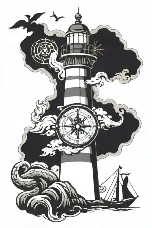 Lighthouse with compass and anchor viking 2 boys tattoo design idea