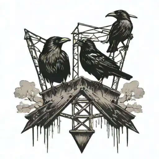 gloomy crows on an old electricity pylon tattoo design idea