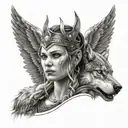 valkyrie with wolf tattoo design idea