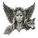 valkyrie with wolf tattoo design idea