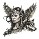 valkyrie with wolf tattoo design idea