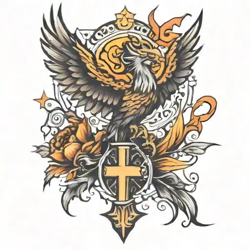 Phoenix on cross  tattoo design idea