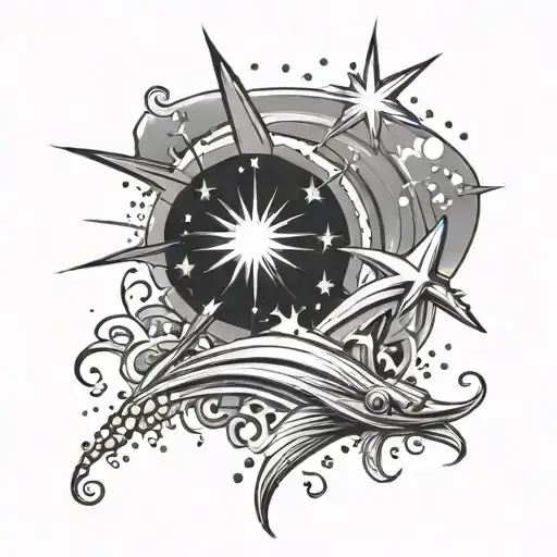 sea and firework and shooting star  tattoo design idea