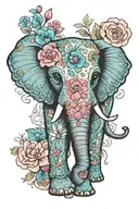 day of the dead elephant pink and blue flowers tattoo design idea