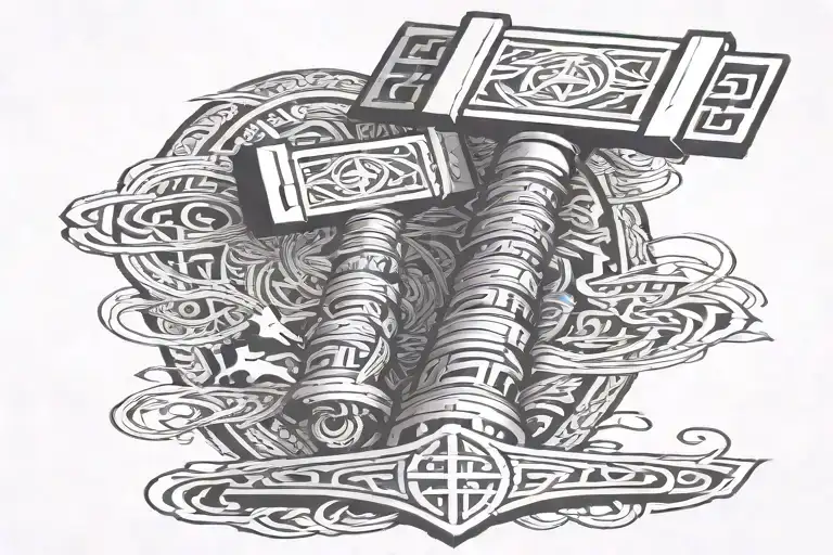 thor hammer and pentacle tattoo design idea