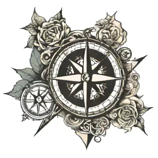 Compass with north east west and south and "7 C" in the middle tattoo design idea