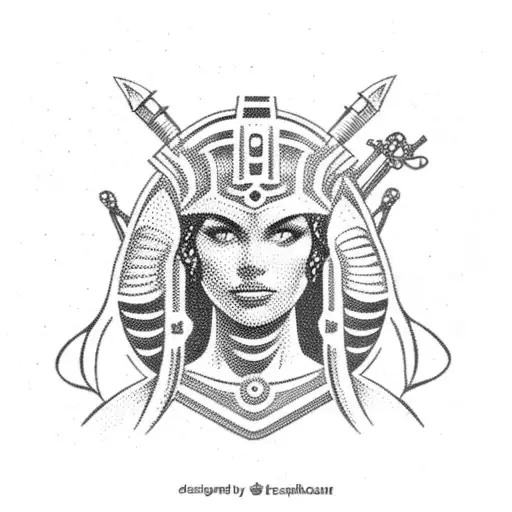 Athena warrior with red highlight  tattoo design idea