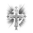 catholic cross with breast cancer ribbon around tattoo design idea