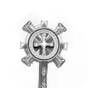 catholic cross with breast cancer ribbon around tattoo design idea