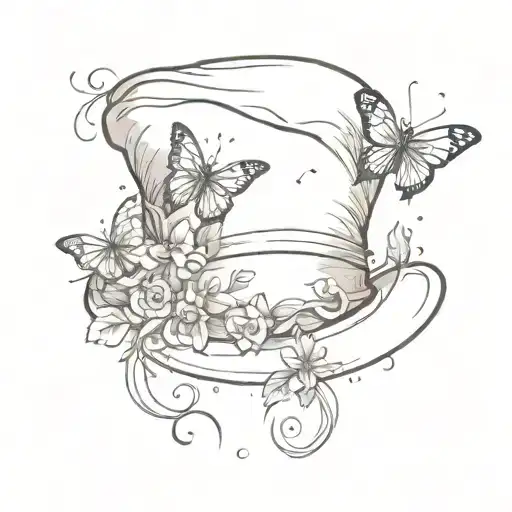 A sketch style tattoo of a chef's hat with a butterfly and glitter accents And vines  tattoo design idea