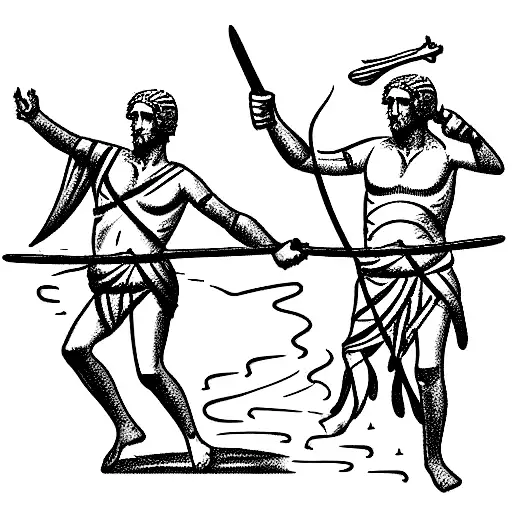 a mini figure of Julius Caesar and his men crossing the rubicon tattoo design idea