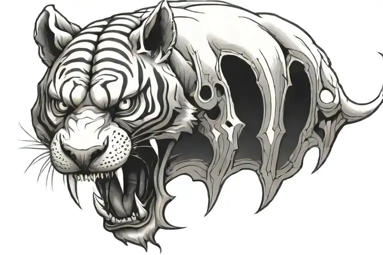 sabortooth tiger skull with beed work tattoo design idea