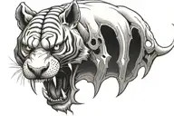 sabortooth tiger skull with beed work tattoo design idea