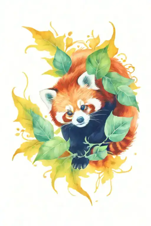red panda climbing plant tattoo design idea