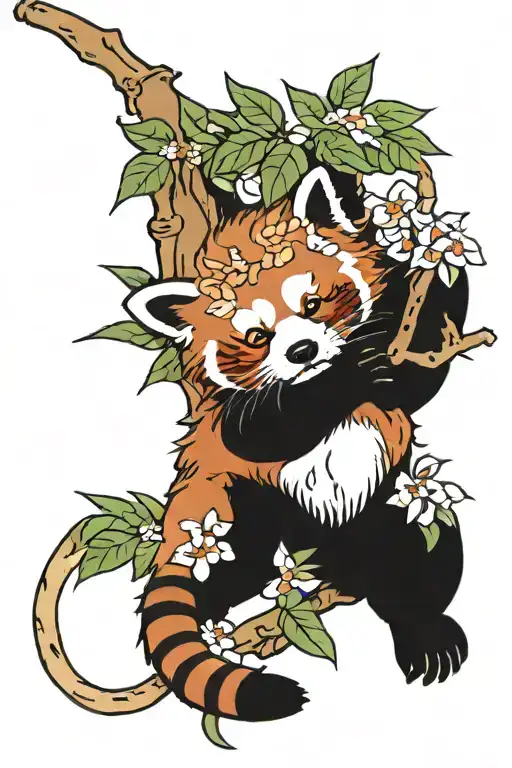 red panda climbing plant tattoo design idea