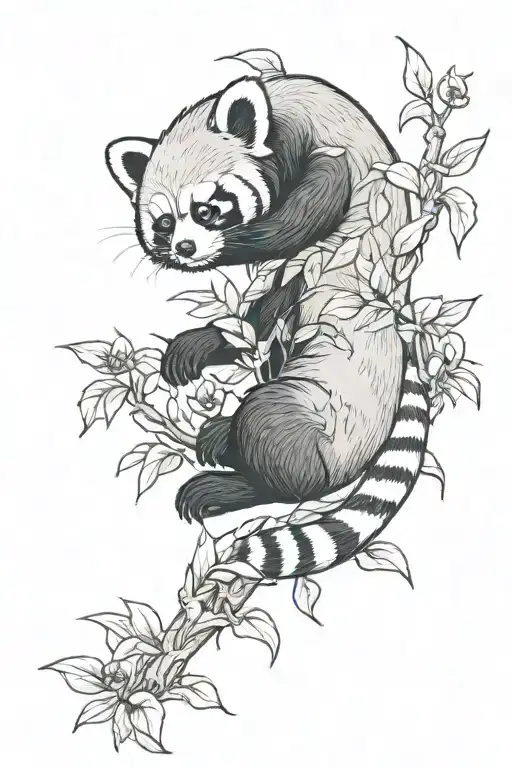 red panda climbing plant tattoo design idea