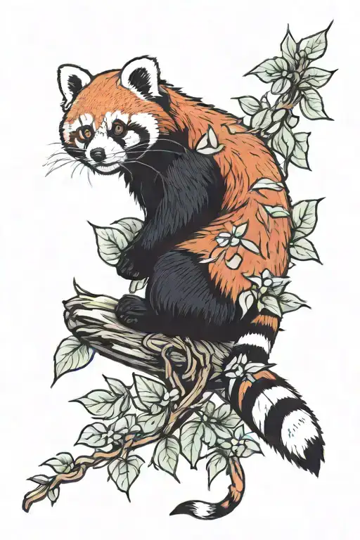 red panda climbing plant tattoo design idea