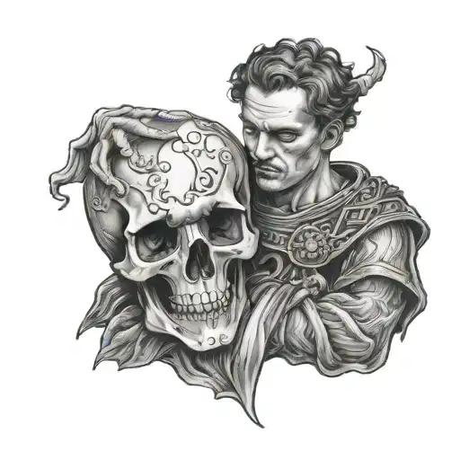Hamlet holding a skull tattoo design idea