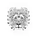 A lion's face composed of intricate tractor parts and gears tattoo design idea