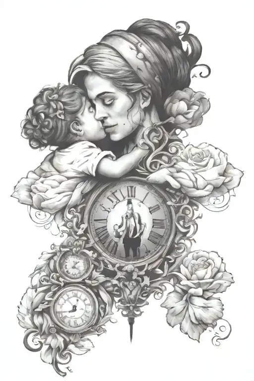 daddy daughter clock inside representing the client's love tattoo design idea