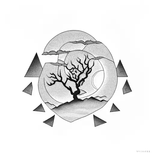 Twilight moon during autumn  tattoo design idea