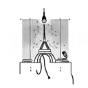 A silhouette of the Eiffel Tower with a book and headphones, symbolizing the client's love for reading and podcasts while traveling. tattoo design idea