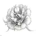 Black ink, Half sleeve, include flowers: carnation, violet, daffodil, delphinium, gladiolus, aster, chrysanthemum tattoo design idea