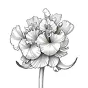 Black ink, Half sleeve, include flowers: carnation, violet, daffodil, delphinium, gladiolus, aster, chrysanthemum tattoo design idea