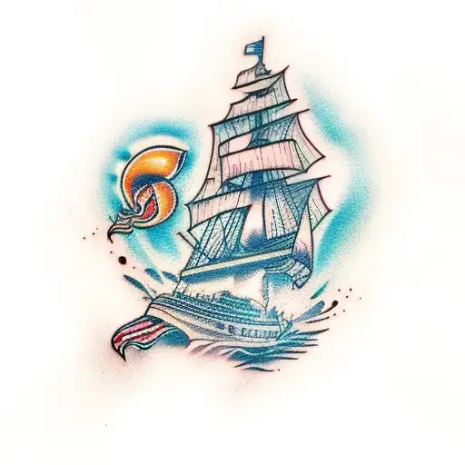 Ship on Fire tattoo design idea