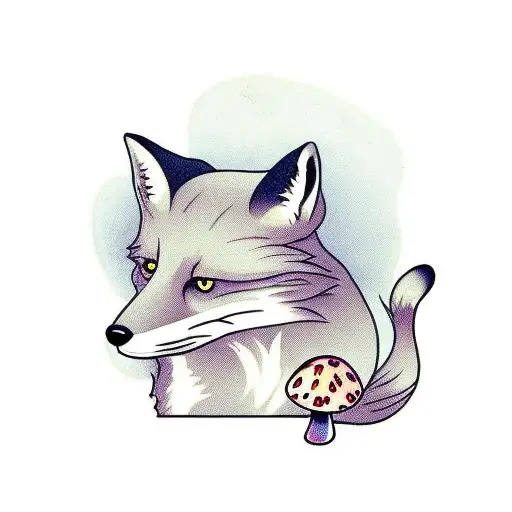 Fox with mushrooms tattoo design idea