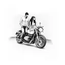 Couple riding a motorcycle tattoo design idea
