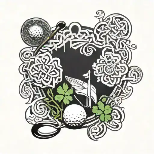 A golf-themed tattoo incorporating elements of Irish culture, such as Celtic knots or shamrocks tattoo design idea