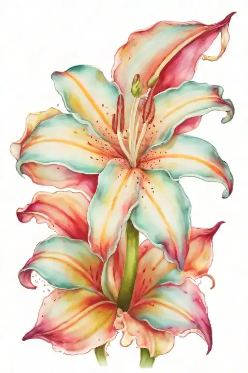 teal stargazer lily flower tattoo design idea