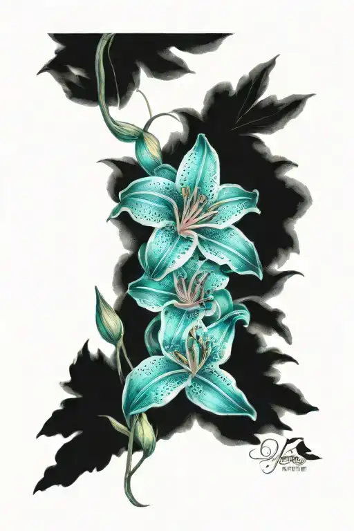 teal stargazer lilys  tattoo design idea