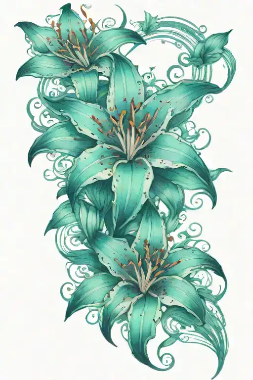 teal stargazer lilys tattoo design idea